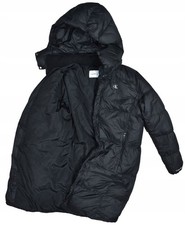 CALVIN KLEIN JEANS Cappotto lungo nero in piuma da donna M