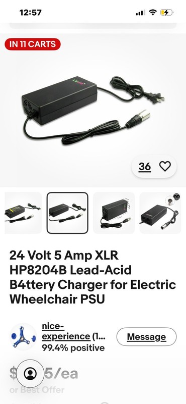 24 Volt 5 Amp XLR HP8204B Lead-Acid B4ttery Charger for Electric Wheelchair PSU