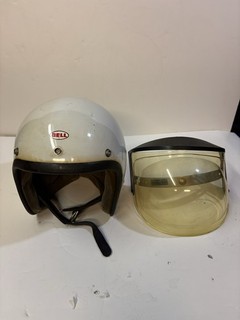 1970 Bell White Helmet With Front Plastic Guard