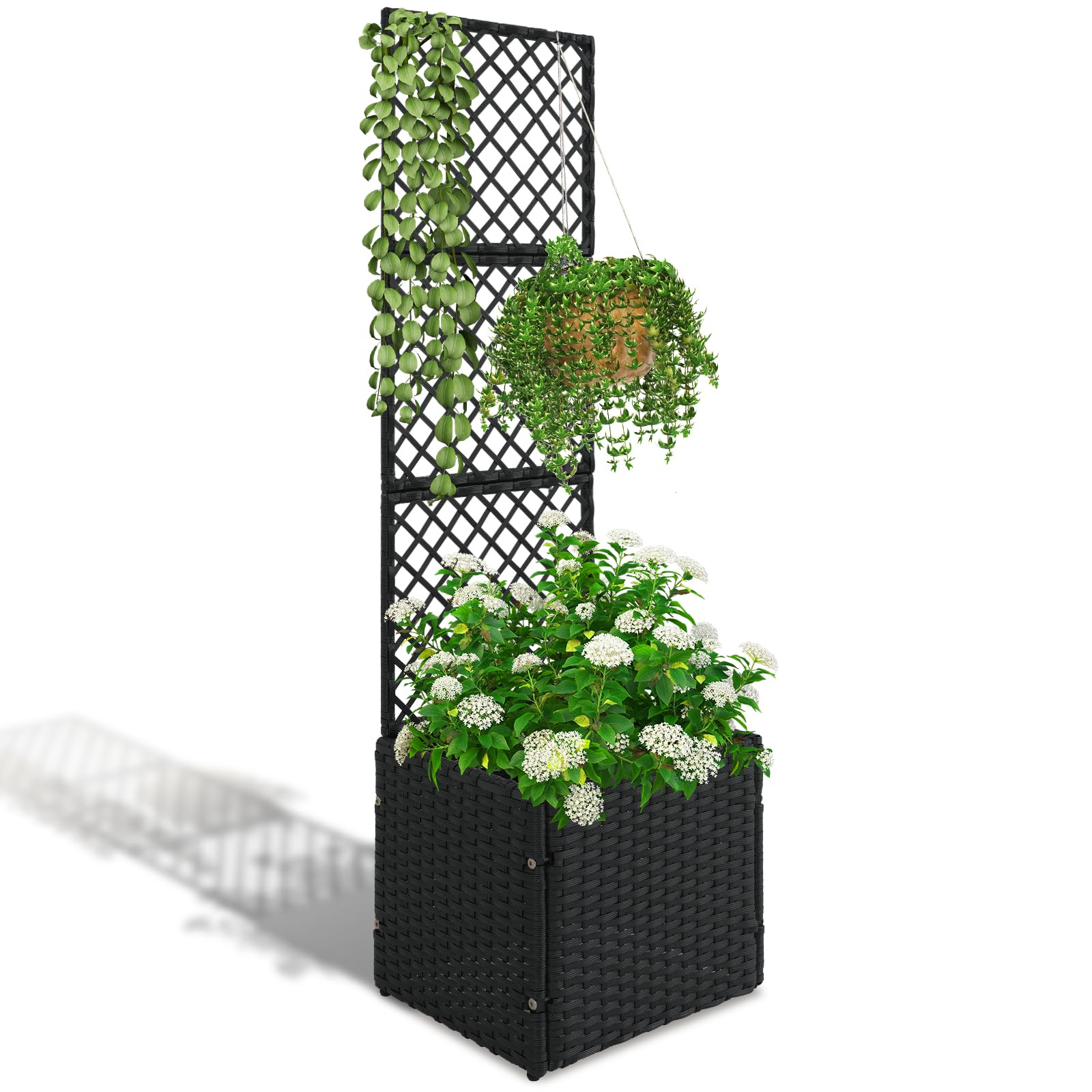 Wicker Trellis Planter, Outdoor Raised Garden Bed with Drainage Holes, Free-S...