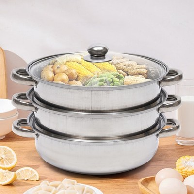 3 Tier Food Steamer Stainless Steel Vegetable Cooker Kitchen Steaming Rice Pot