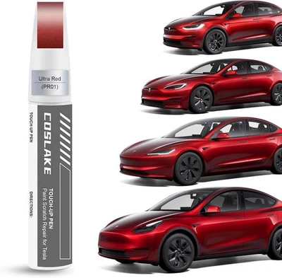 COSLAKE Car Touch Up Paint(Ultra Red(PR01)) for Tesla Model Y/3/S/X, 2 in 1 DIY Car Pain