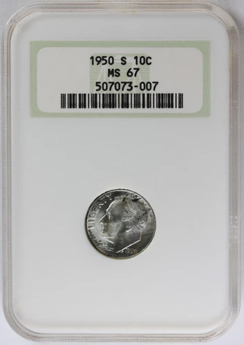 1950 Roosevelt Dime S 10C MS 67 NSG Old Fatty Holder