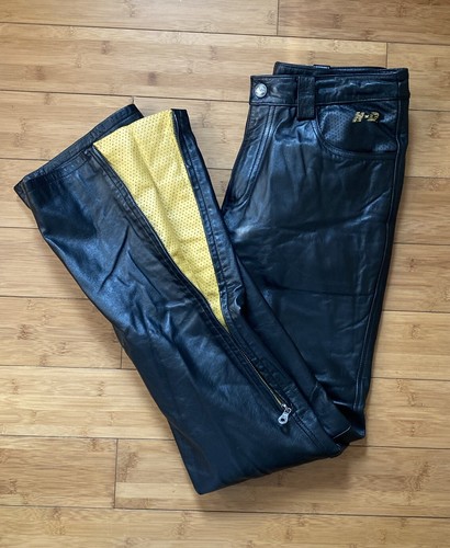 HARLEY DAVIDSON BLACK LEATHER RIDING PANTS Women's “36/8”Zip-Open Flare Bottoms