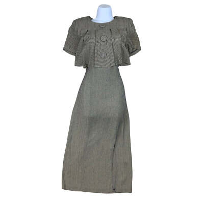 Vintage 80er 90er ''Betsy's Things'' creme blau Midi Blouson Gingham kariertes Kleid 10