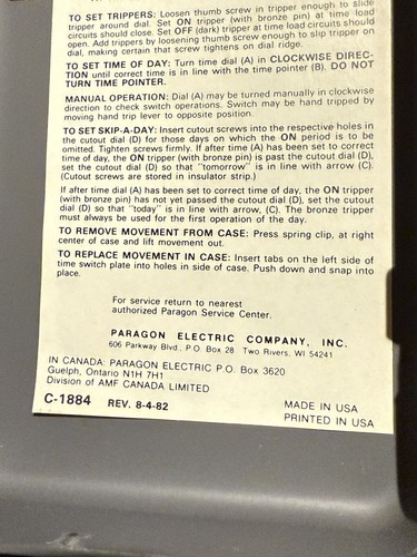 Paragon Electric Company 4005-00S AMF Clock Operated Switch - Picture 5 of 12