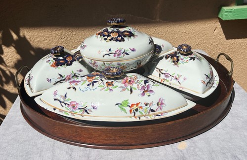 Antique Davenport Stone China Lidded Sweetmeat Set