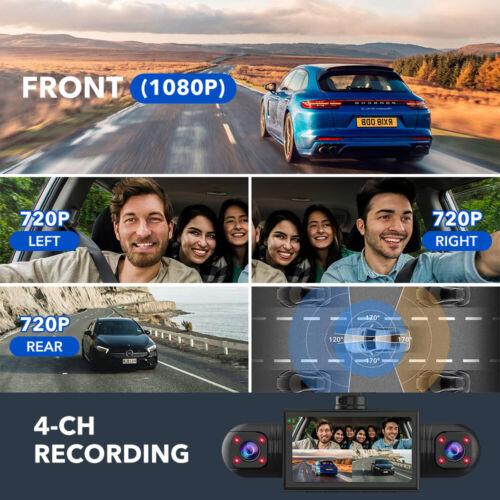 4 Channel Dash Cam 360° Dash Camera HD 1080P 4 Lens Driving Recorder w/32G Card - Picture 4 of 10
