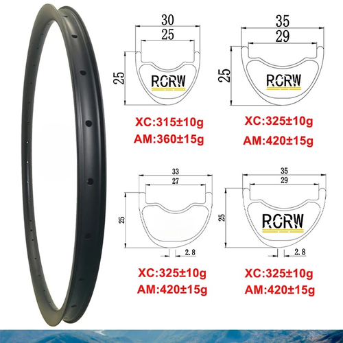 29er XC AM MTB Bicycle 30 33 35mm Wide Carbon Rim 25mm Deep Tubeless Wheel - Picture 1 of 10