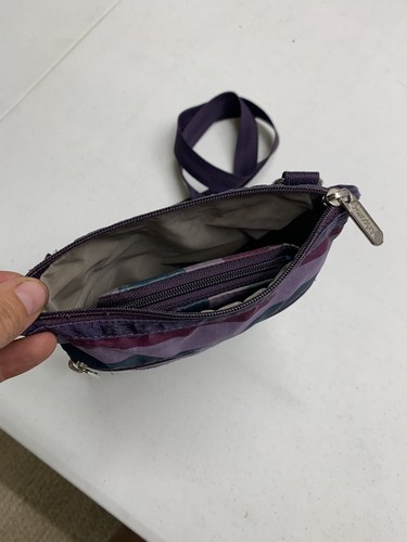 Le SportSac Kasey Three Zipper Crossbody Bag Purse Purple & Wallet Teal Stripes - Picture 9 of 9