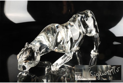 Glass Signed Italian Figurine Leopard Sculpture Glass Signoretto Pino Art Murano - Picture 2 of 9