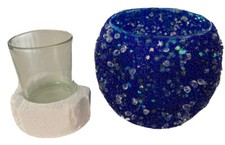 Home Interiors Blue Clear  Sparkle Votive Candle Holder 3.75&rdquo; 58098