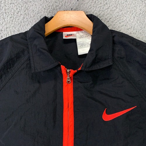 Vintage Nike Jacket Boys Large Black Red Tag Windbreaker Big Swoosh Retro 80s - Picture 4 of 13