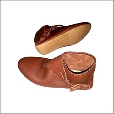 Handmade Viking leather button up boot pair Brown Color Leather toggle up boots