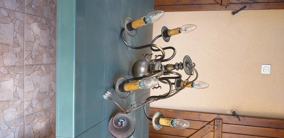 Lustre en étain 5 branches - Photo 2/3