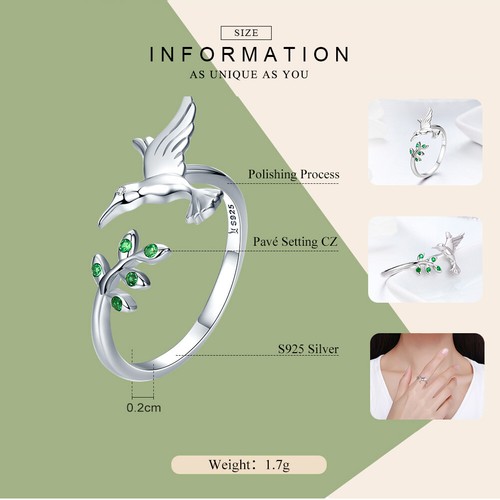 Voroco S925 Sterling Silver Ring Gorgeous Bird Charm CZ For Women Beauty Jewelry - Picture 8 of 12