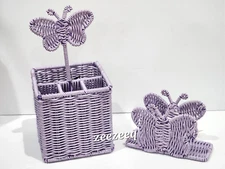 Nautica Lavender Butterfly Utensil Holder & Napkin Holder Set 2pc