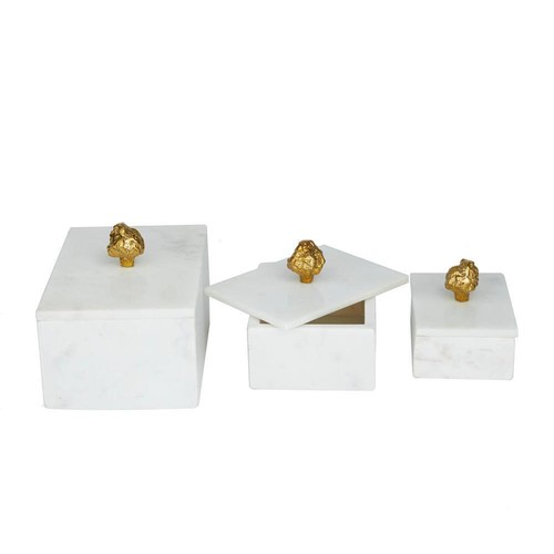Litton Lane Rectangle Marble Box Gold Finial Elegant Decorative Storage 3-Set - Picture 5 of 8