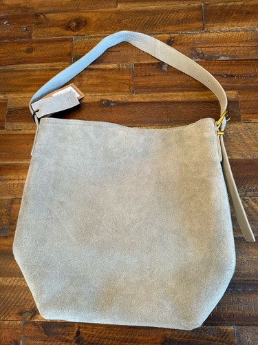 NWT Margot New York Suede Kaye Bucket Tote Lt Blue - Picture 8 of 16