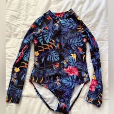 Colorful Long-Sleeve Swimsuit Tropical Print