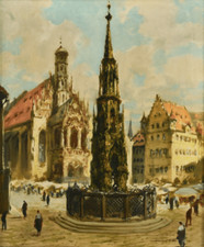 Fontaine dorée de Nuremberg | peinture d'Otto Hunte