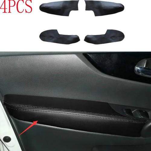 4x Black Interior Door Panels Armrest Leather Cover For Nissan Rogue 2016-2018