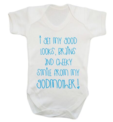 I get my good looks Godmother, baby vest baby shower birthday funny family  771 | eBay