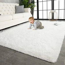  Super Soft Shaggy Rugs Fluffy Carpets Indoor Modern 4x5.9 Feet Cream White
