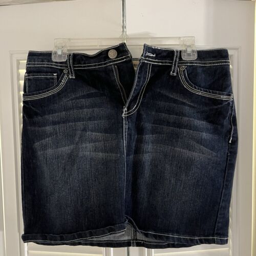Earl Jean Womens Jean Skirt Size 8 Dark Blue Classic Fit Zip Pockets Stretch