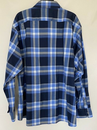 New Murano Mens Shirt 18/35 Slim Fit Button Long Sleeves Plaid Blue Cotton Lycra - Picture 3 of 9