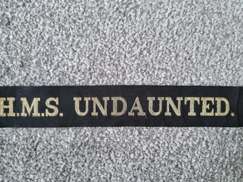 Royal Navy Cap Tally Ribbon - H.M.S. Undaunted. (DOT) WW1 Light Cruiser