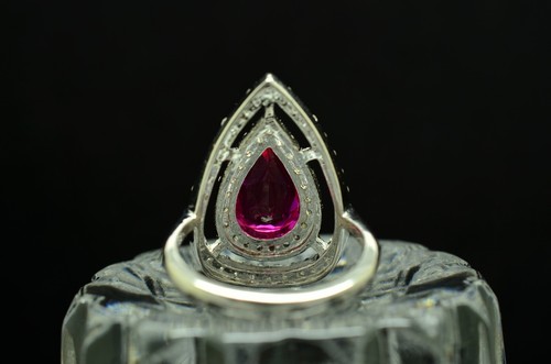 925 Sterling Silver Pear Cut Pink Ruby Ring Band w/ Double Halo Design Sz 6.75 - Picture 4 of 6