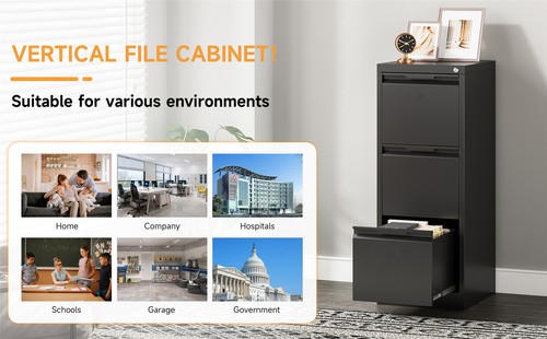 3 Drawer Filing Cabinet Lockable Vertical File Storage Cabinet for Home Office - Picture 10 of 12