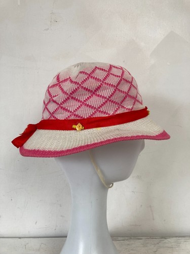 Sombrero de sol tejido vintage Fedora rojo blanco rosa capó correa para la barbilla protección solar - Imagen 5 de 8
