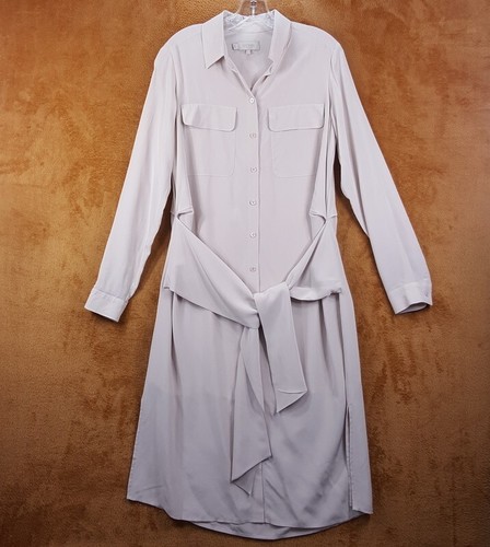 HOBBS Womens Shirt Dress Size 6 Cream Button Up Tie Front Midi 100% Silk