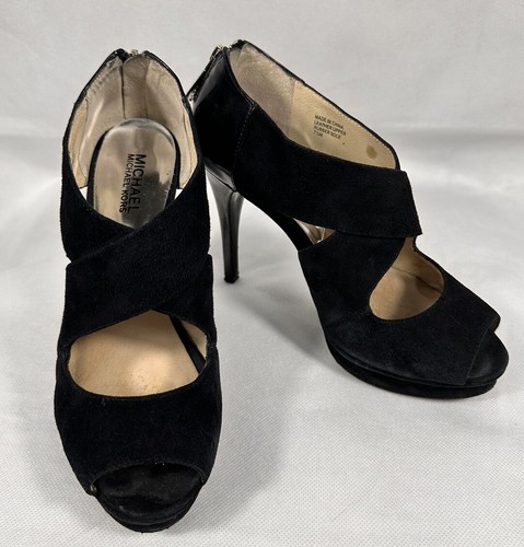 Michael Kors Black Open Toe Suede/Patent Leather Stiletto Size 7.5M - Picture 24 of 24
