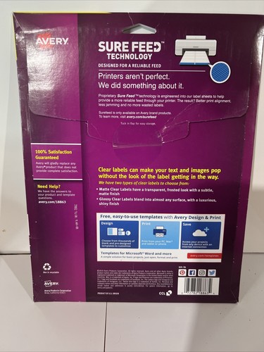 Avery 18863 leicht abziehbare Versandetiketten 100 Etiketten 10 Blatt 2" x 4" matt klar - Bild 2 von 2