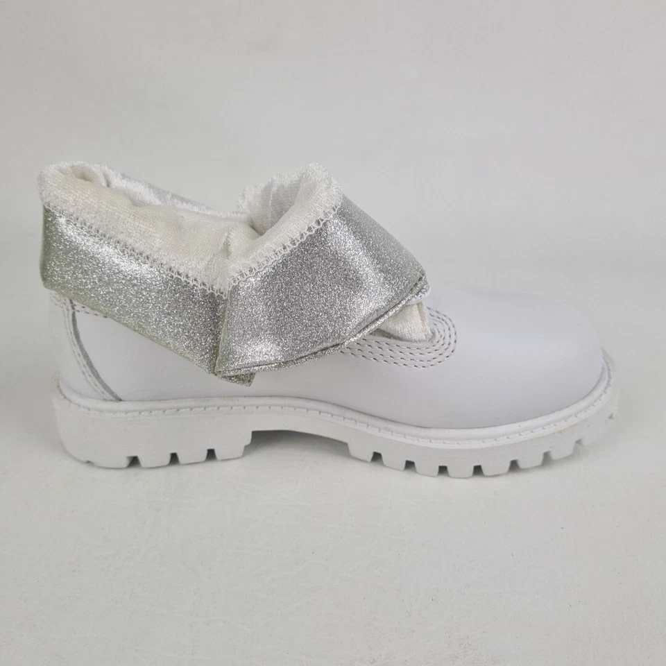 Timberland Niños Pequeños Niña 29882 Roll Top Botas Clásicas Informales Blanco Plata Talla 8 Foto 3 de 4
