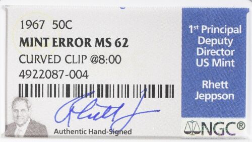 1967 MS62 Kennedy Silver Half Dollar Curved Clip Error Neat Error Jeppson Signed - Picture 6 of 6
