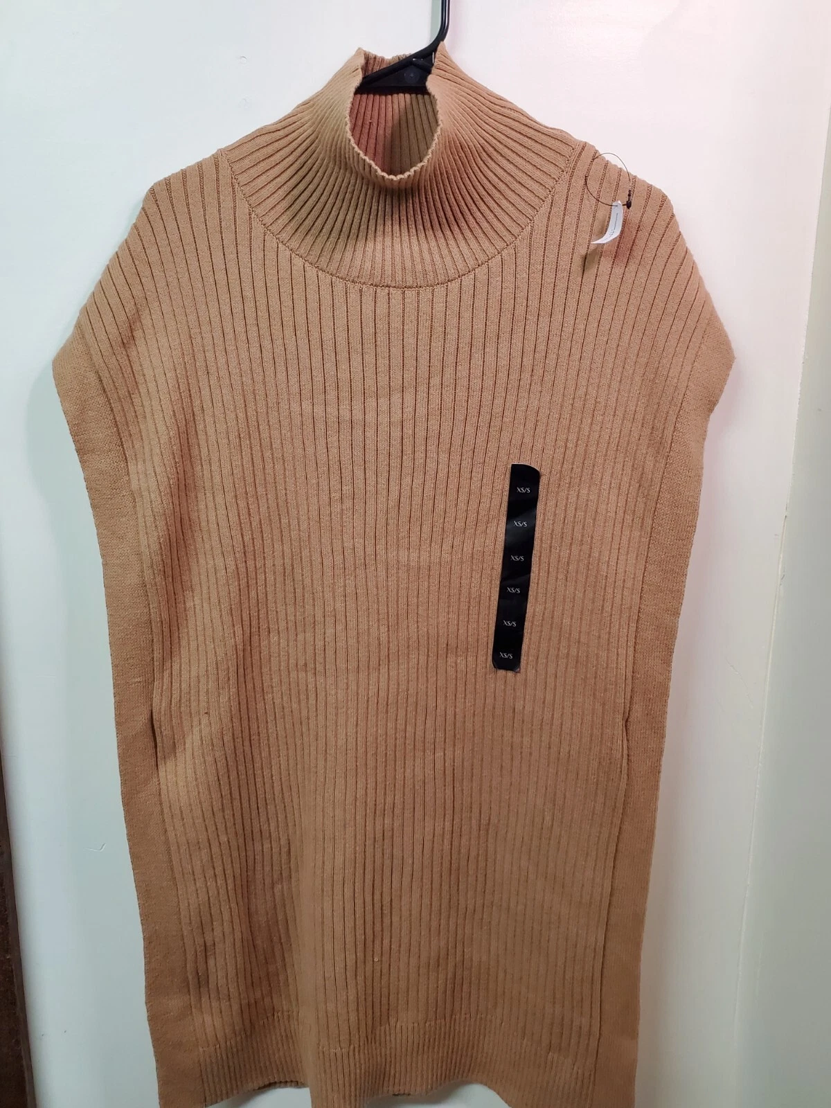 Banana Republic Ribbed Mock Neck Knit Poncho NWT Size XS/S Cotton/Nylon/Spandex