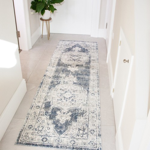 Navy Blue Traditional Rugs for Hallway Runner Soft Touch Carpet Runners 60x240cm - Picture 25 of 28