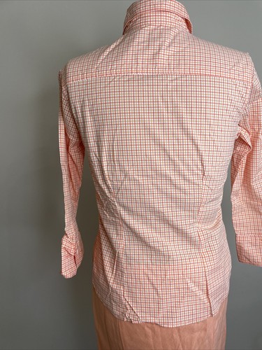 Eddie Bauer Orange Blouse Womens Checked Shirt Button Up Sz Small Plaid Top - Picture 5 of 9