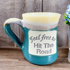 Tumbleweed Pottery Oversized Coffee Mug  Cup Feel Free To Hit The Road Mug Cup