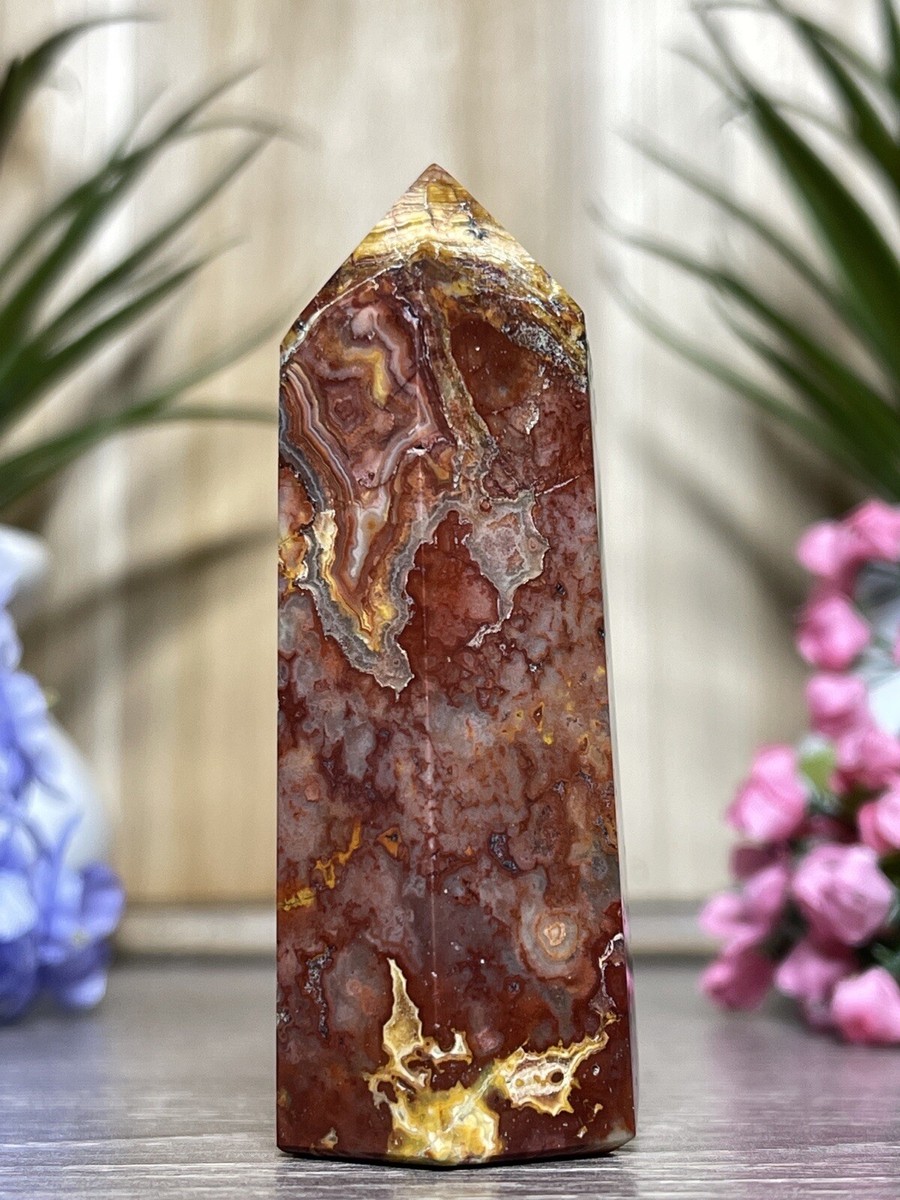 CRAZY LACE AGATE TOWER - Orange Red Mineral Chakra Witch Point