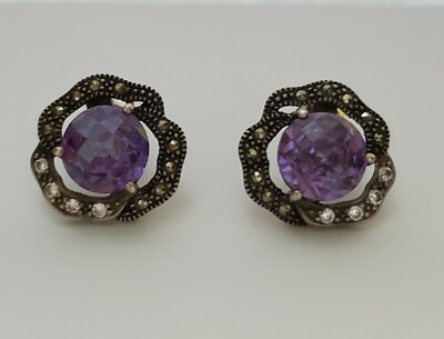 Vintage LAVISH BY TJM lila CZ & Markasiten Ohrringe, gemarkt 925 
