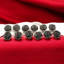 Vtg 12 pcs Rose Antiqued Silver Molded Plastic Craft Sewing Shank Buttons 21 mm