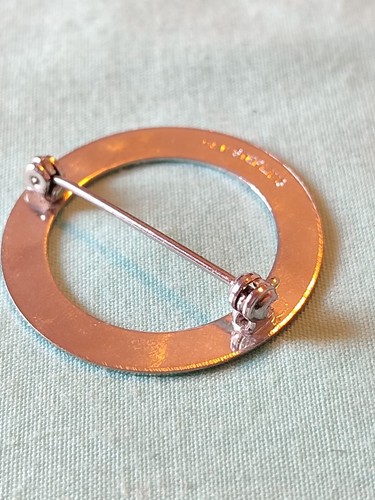 Signed Sterling Silver P&B Round Circle Scarf Brooch Pin Vintage Minimalist - Picture 5 of 6