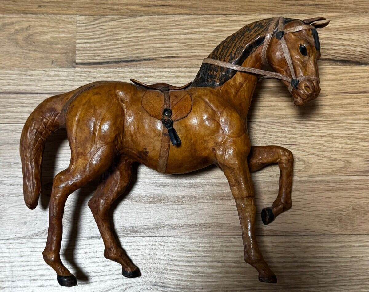 Antique Vintage Equestrian Leather Horse Large Figurine Statue WONDERFUL