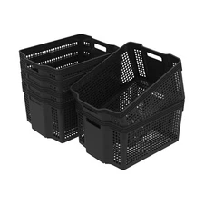 Black Plastic Storage Baskets, Stackable Open Storage Basket for Kitchen, 6 Pack