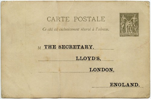 FRANCE 1890s STATIONERY STO LLOYDS of LONDON PRINTED SHIP RETURN CARD SAGE TYPE - Picture 2 of 3
